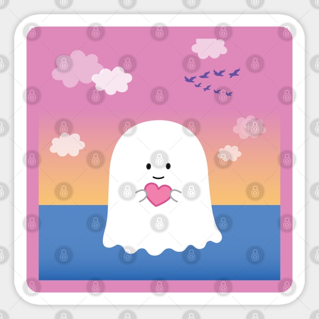 Gordie the Ghost (sunset) | by queenie's cards Sticker by queenie's cards